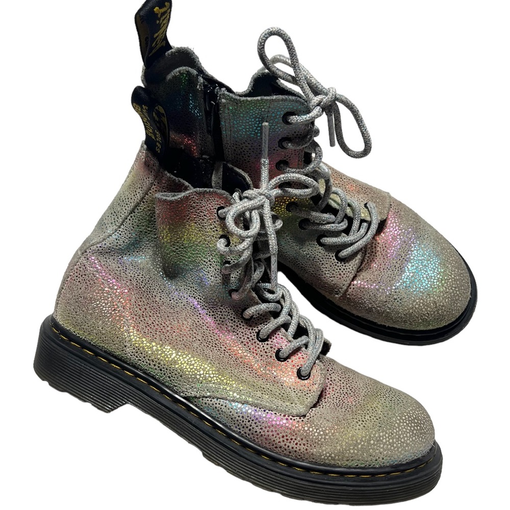 Iridescent Holographic Lace-Up Combat Boots - Women's
